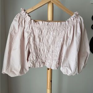 Freshman 1996 Smocked Top Puff Sleeves Women’s Pink Cropped Shirt Size Small